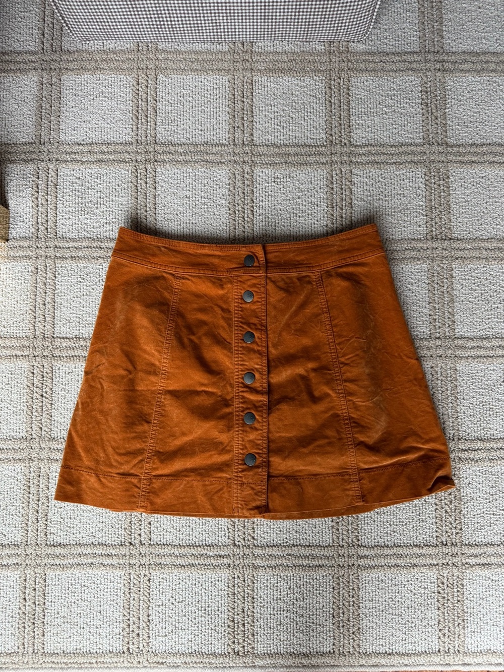 Madewell Button-Front A-Line Skirt in Burnt Orange Velvet